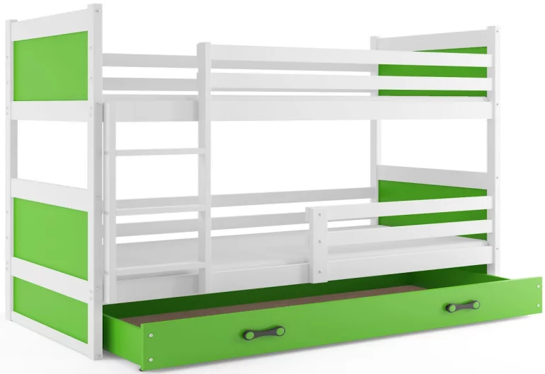 Двуетажно легло FIONA 2 + МС + матрак + решетка БЕЗПЛАТНО, 90x200 cm, бяло, зелено