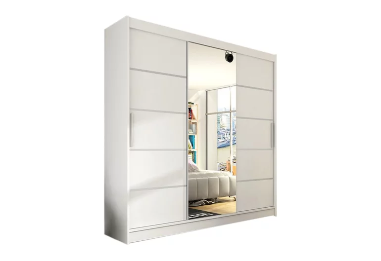 Плъзгащ се гардероб LUKAS VI с огледало, 250x215x58, бяло мат
