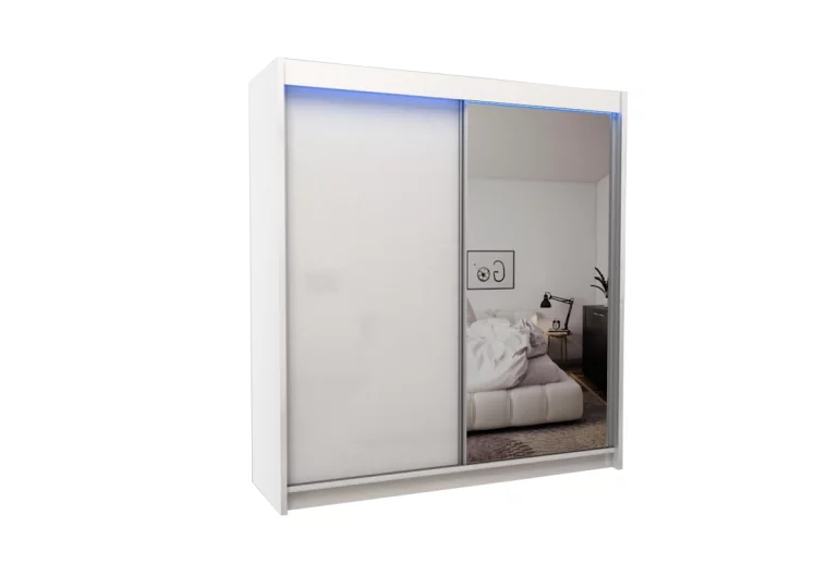 Шкаф с плъзгащи врати и огледало TARRA, бяло, 200x216x61