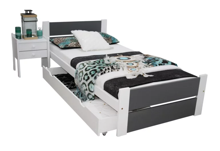 Легло HERMA + матрак + решетка FREE, 140x200, сиво/бяло + място за съхранение